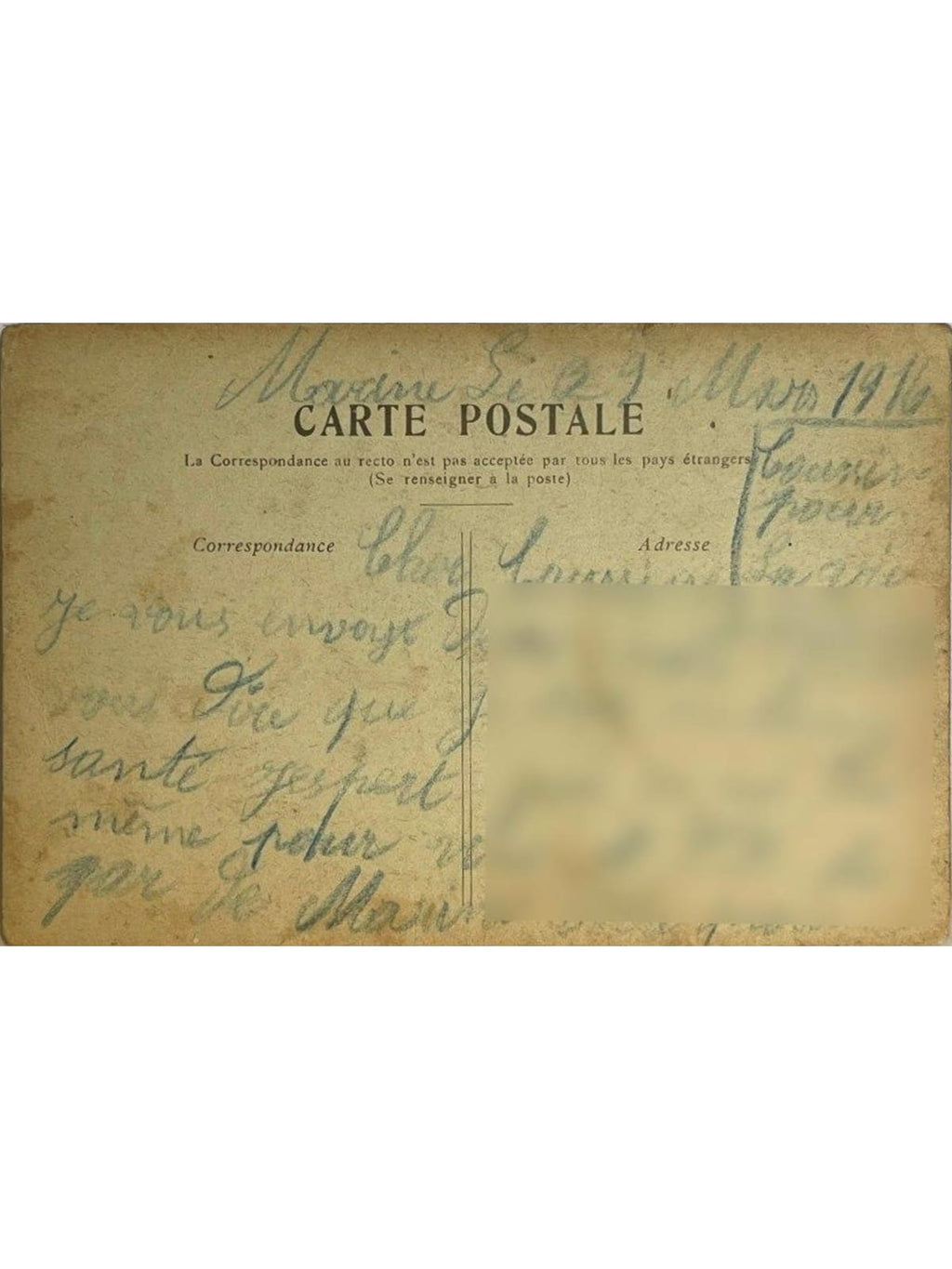 Verso de la carte postale