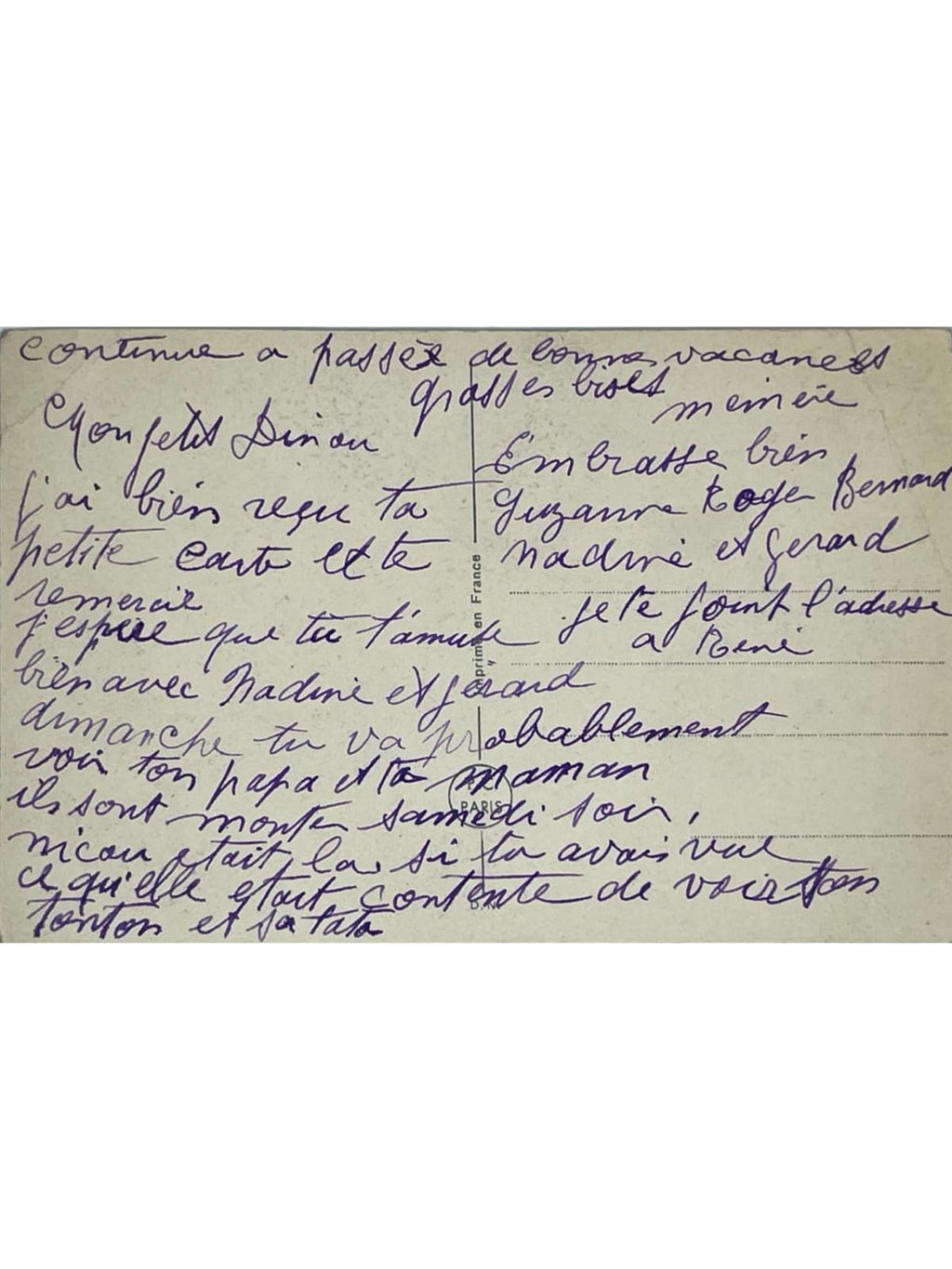 Verso de la carte postale