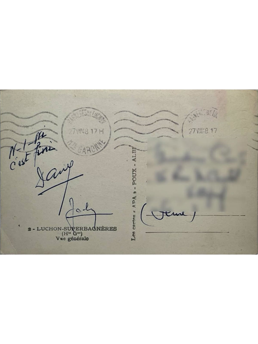 Verso de la carte postale