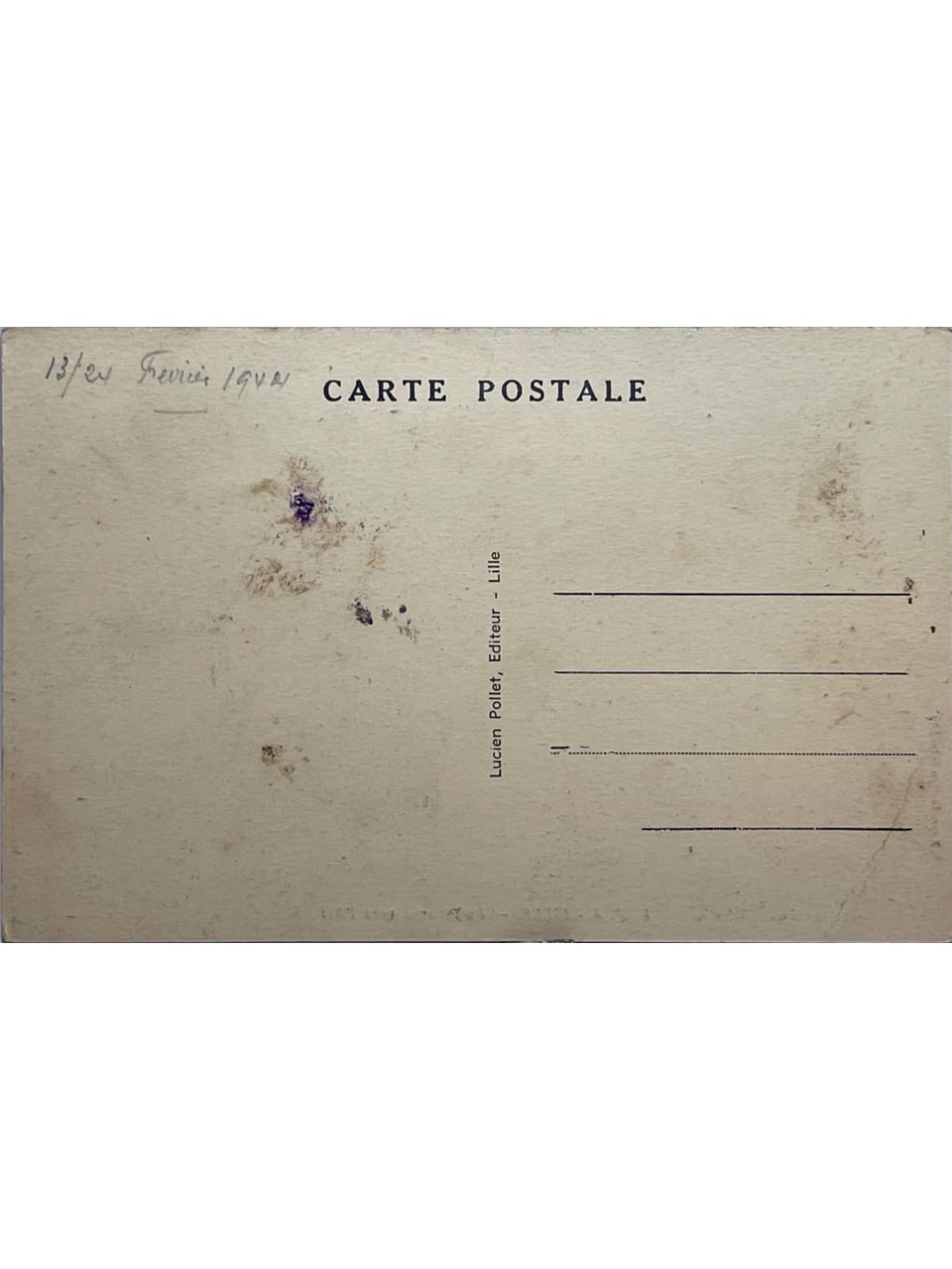 Verso de la carte postale