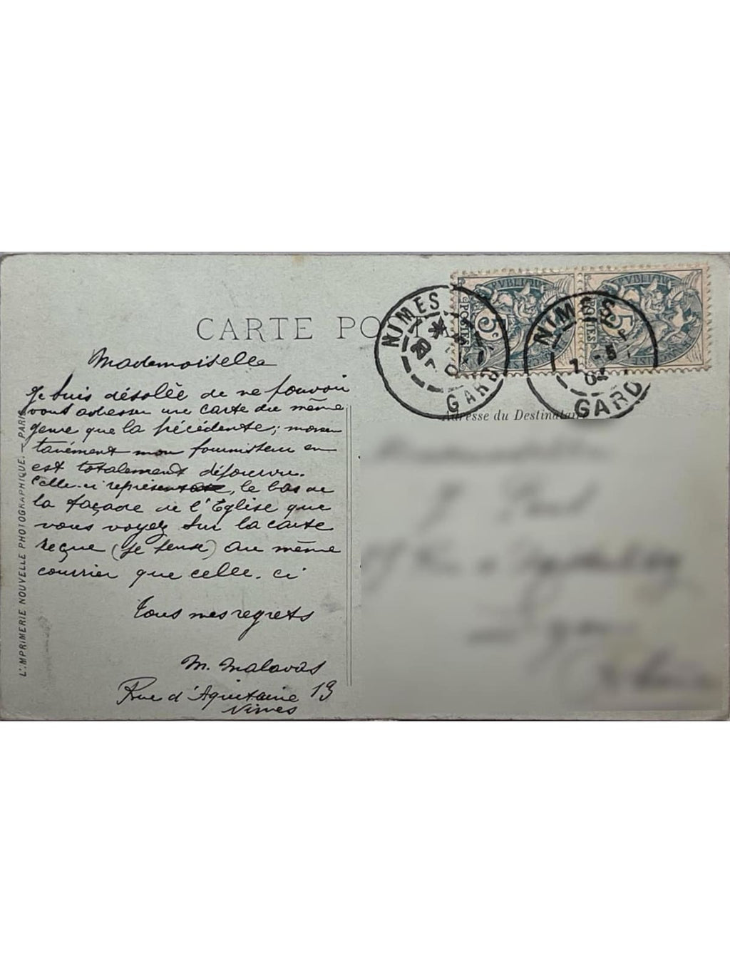 Verso de la carte postale