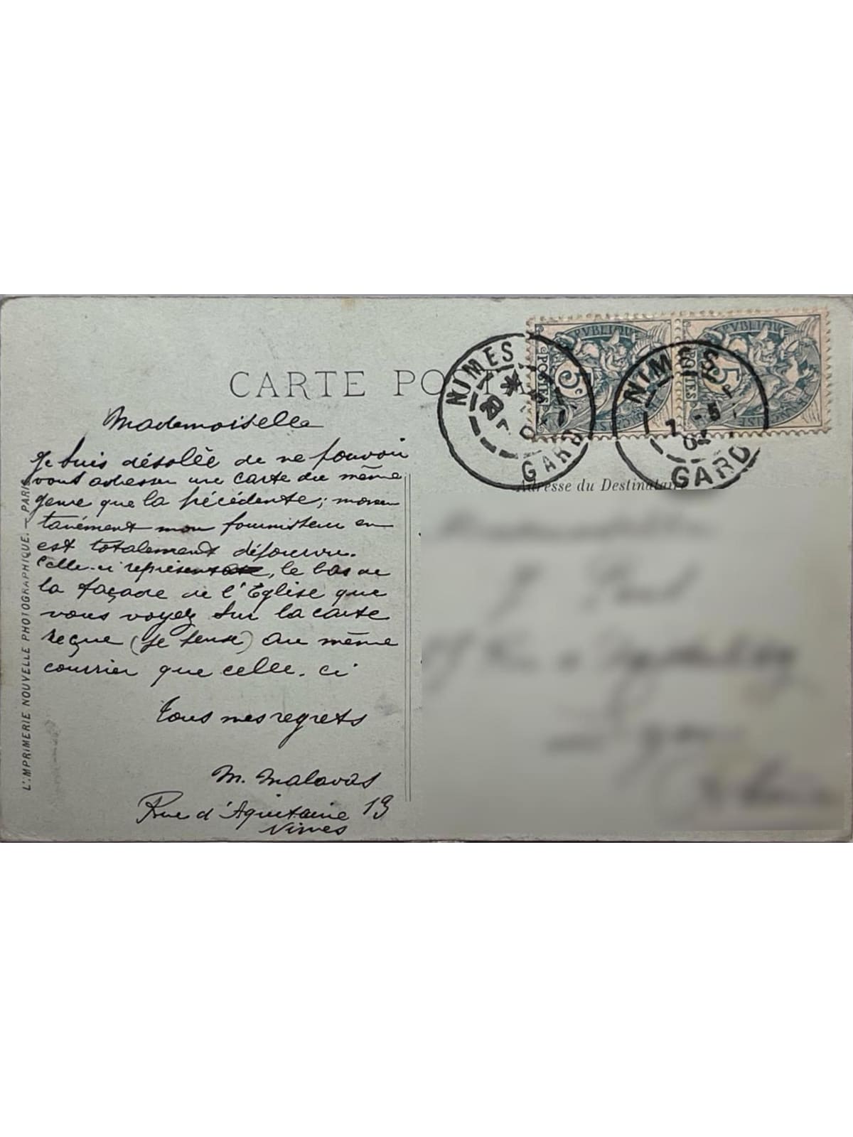 Verso de la carte postale
