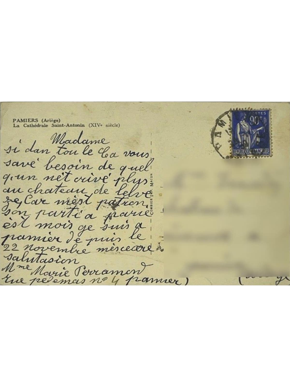 Verso de la carte postale
