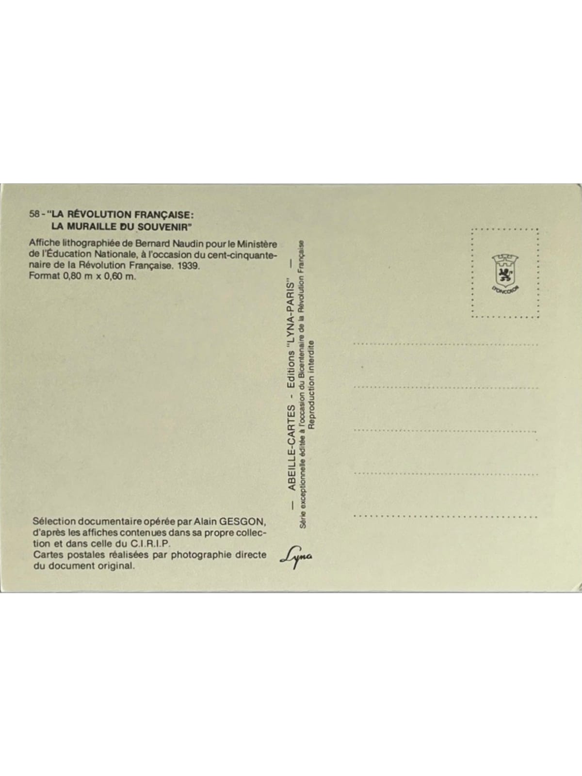 Verso de la carte postale