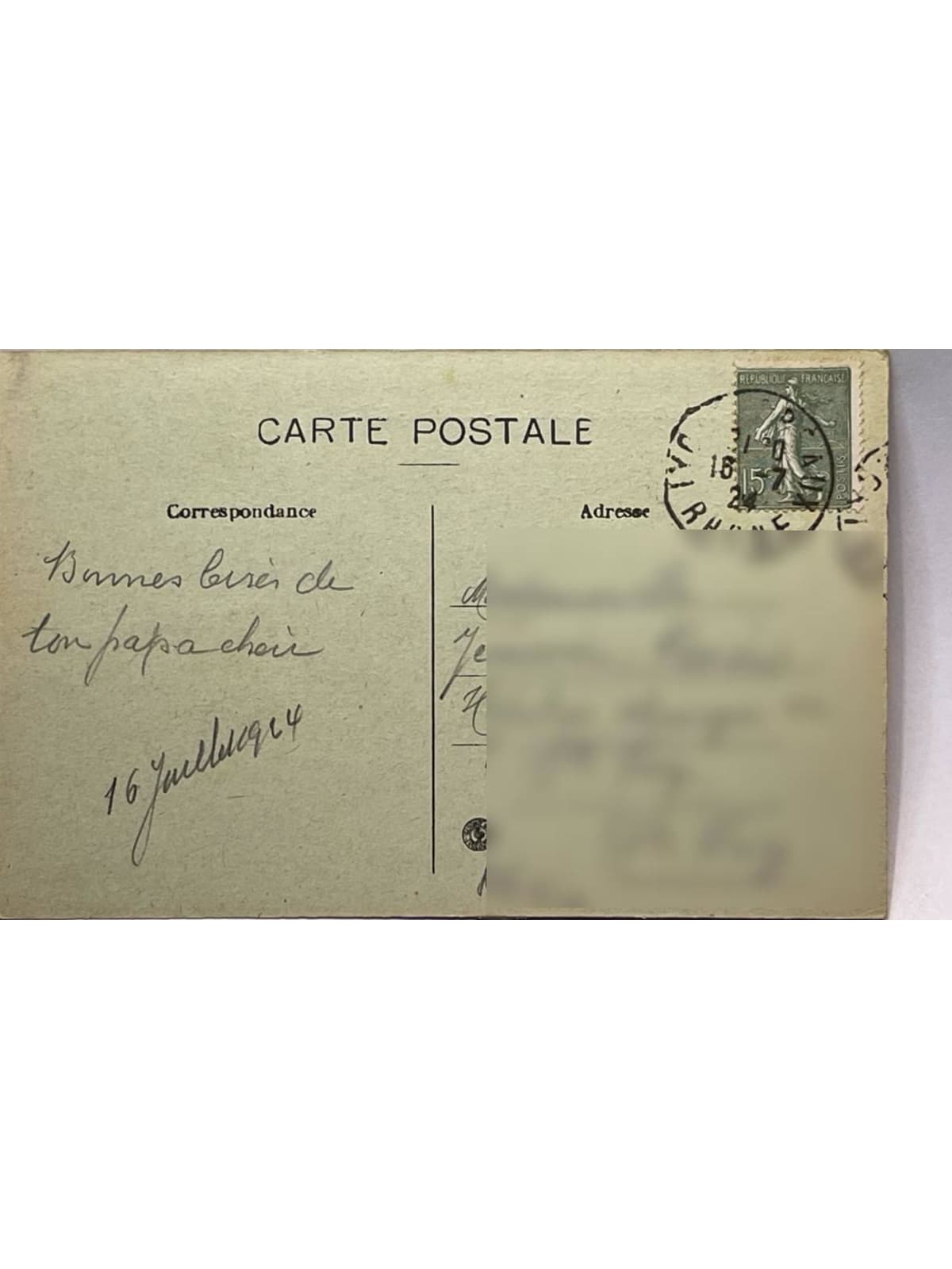 Verso de la carte postale