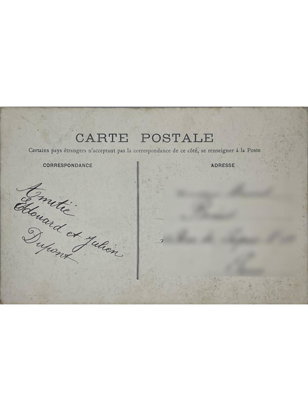 Verso de la carte postale