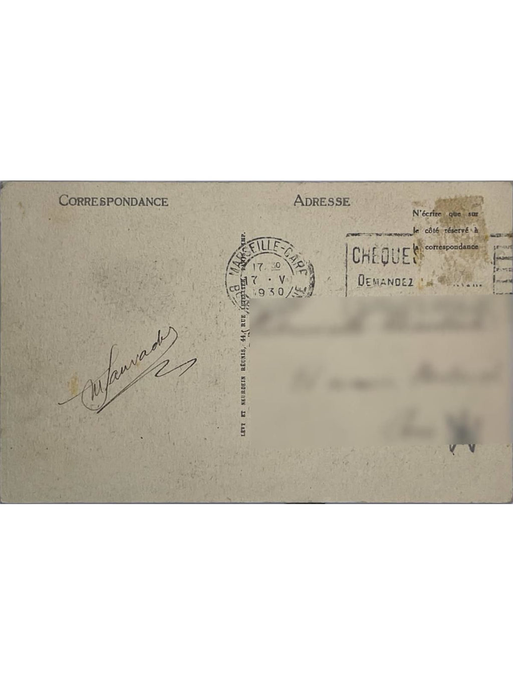 Verso de la carte postale