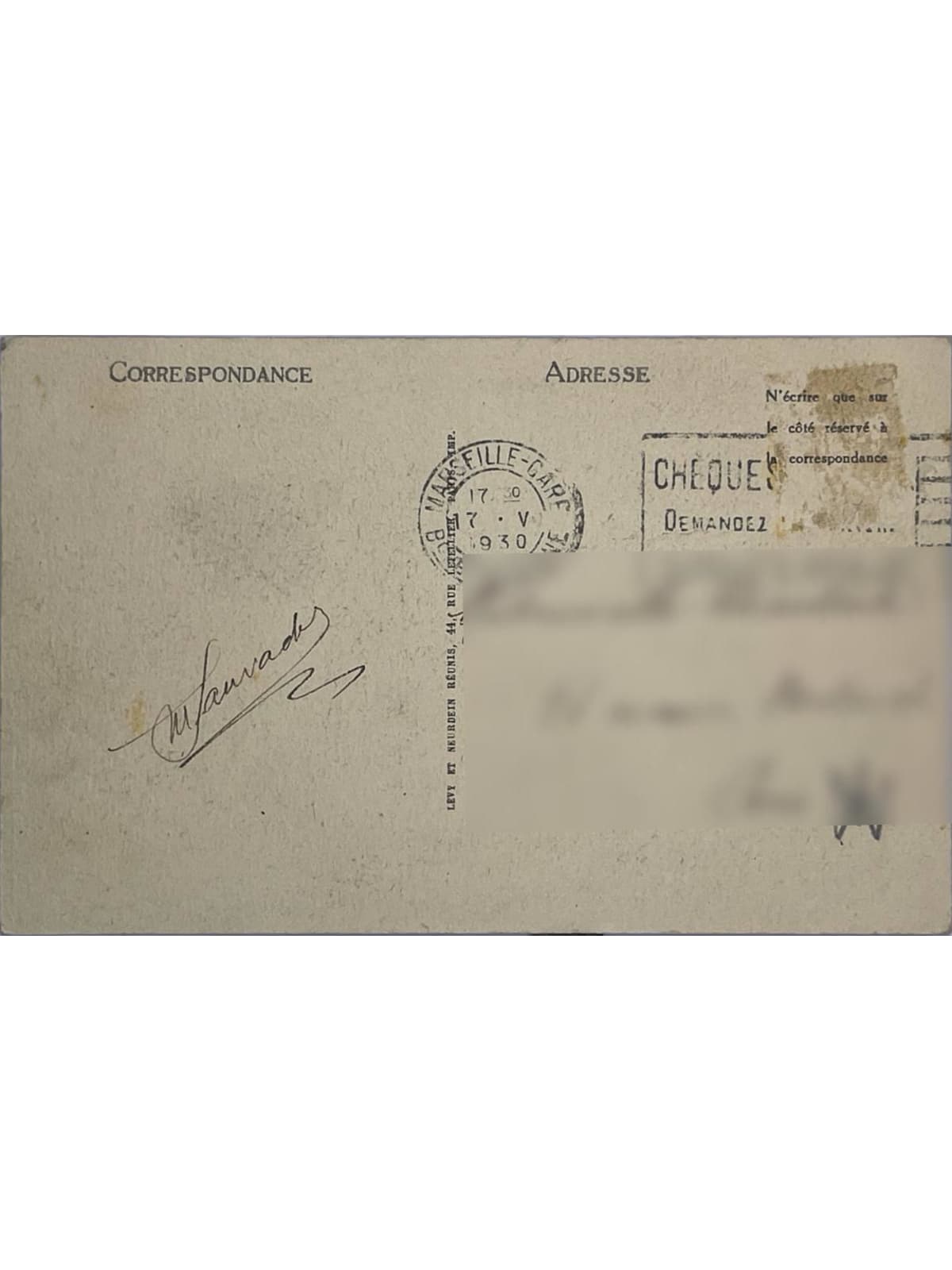 Verso de la carte postale