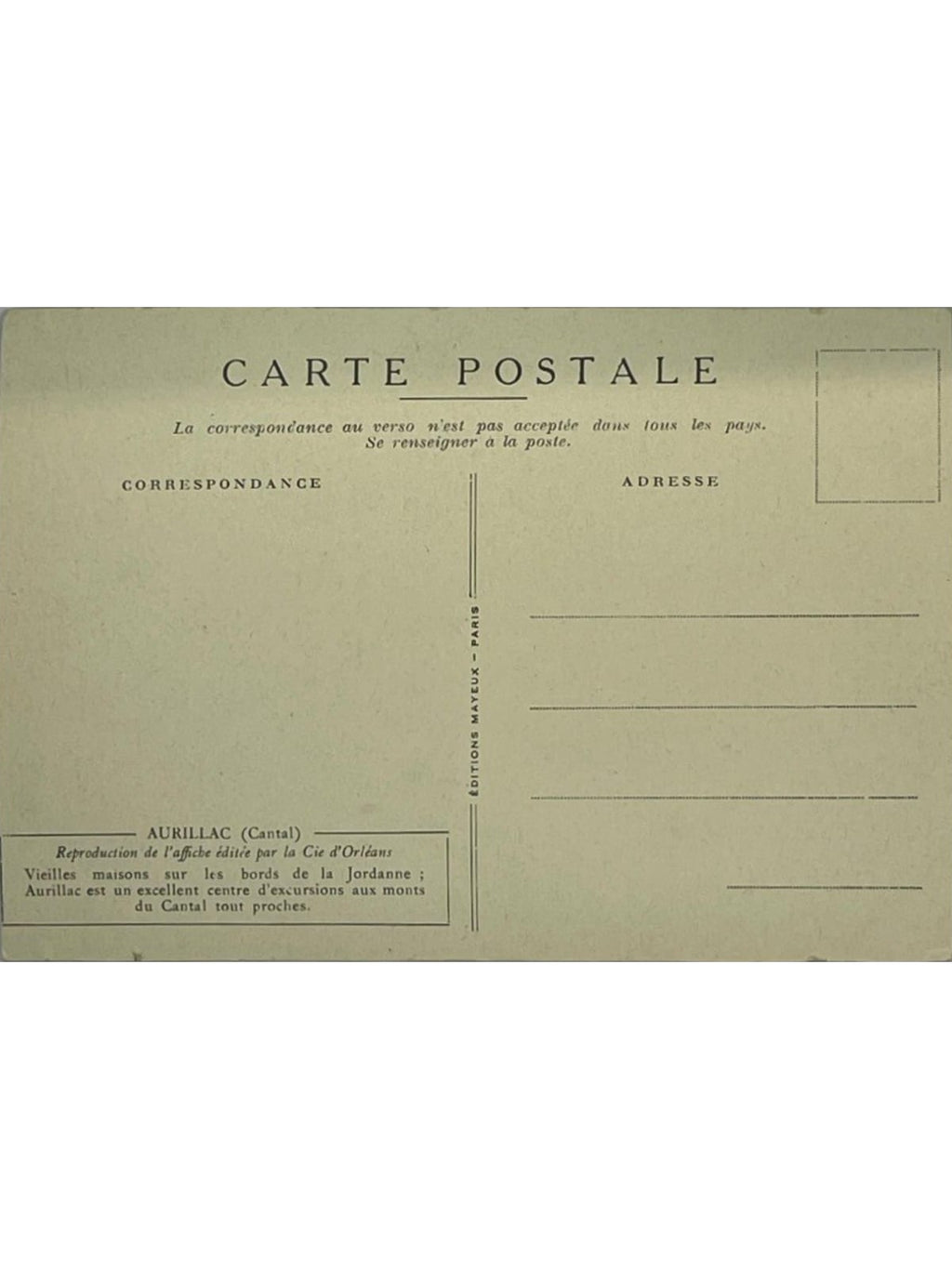 Verso de la carte postale