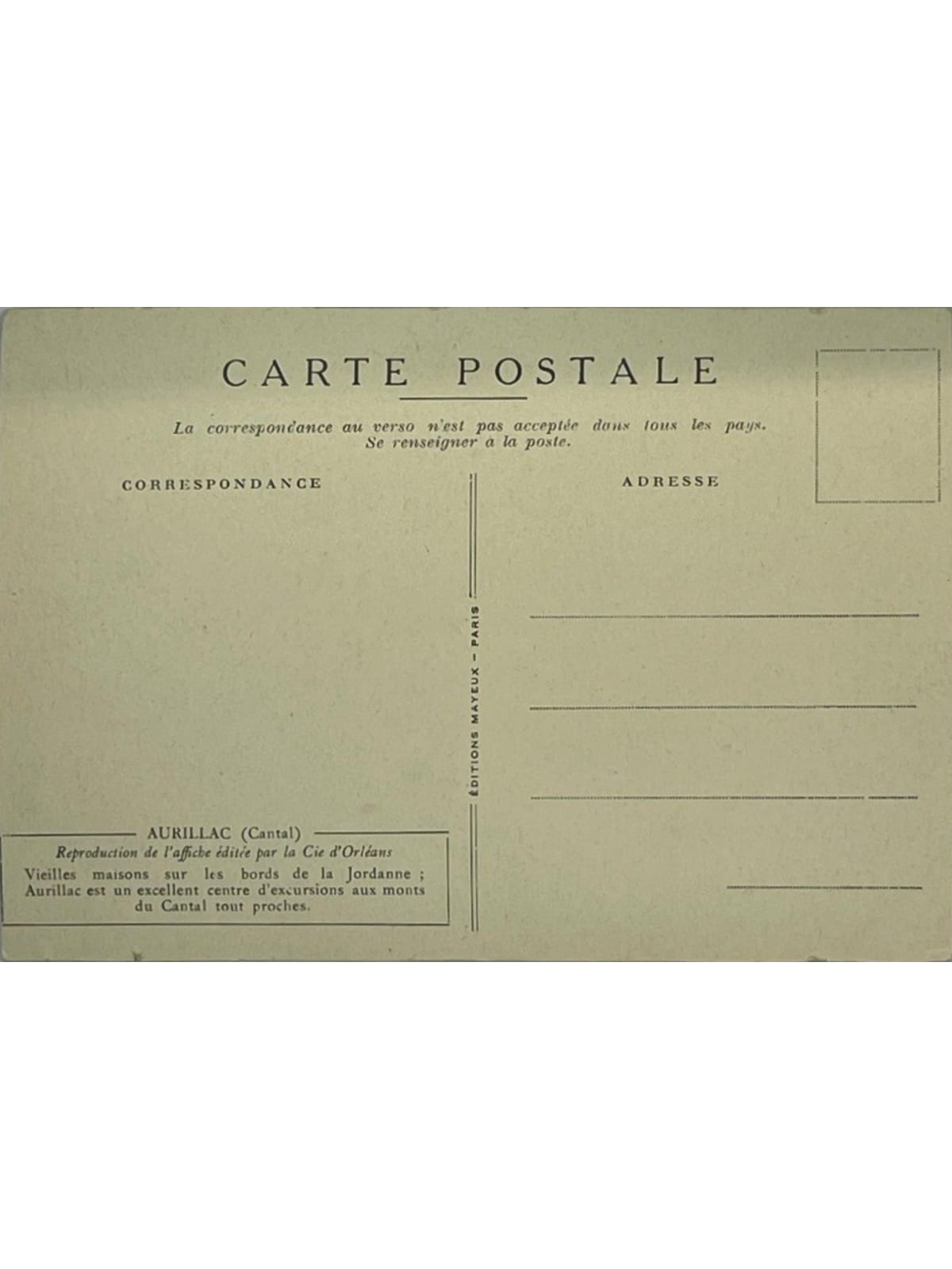 Verso de la carte postale