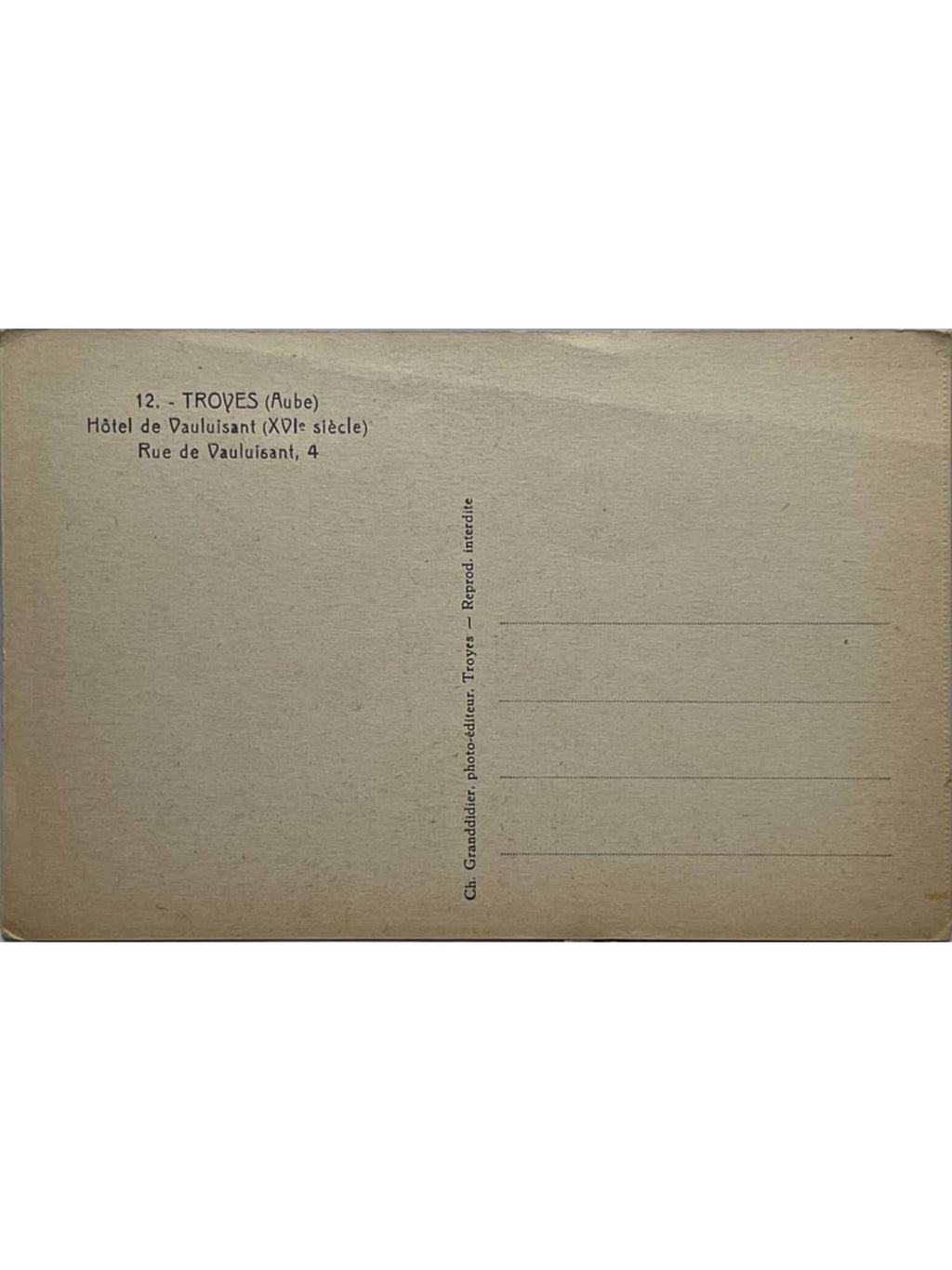 Verso de la carte postale