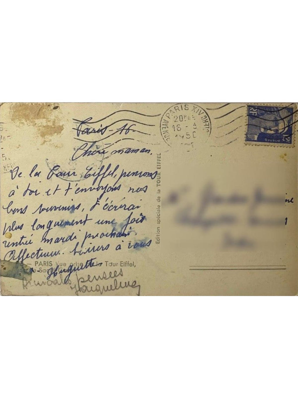 Verso de la carte postale