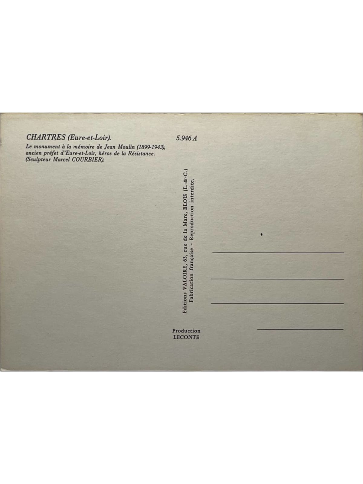 Verso de la carte postale