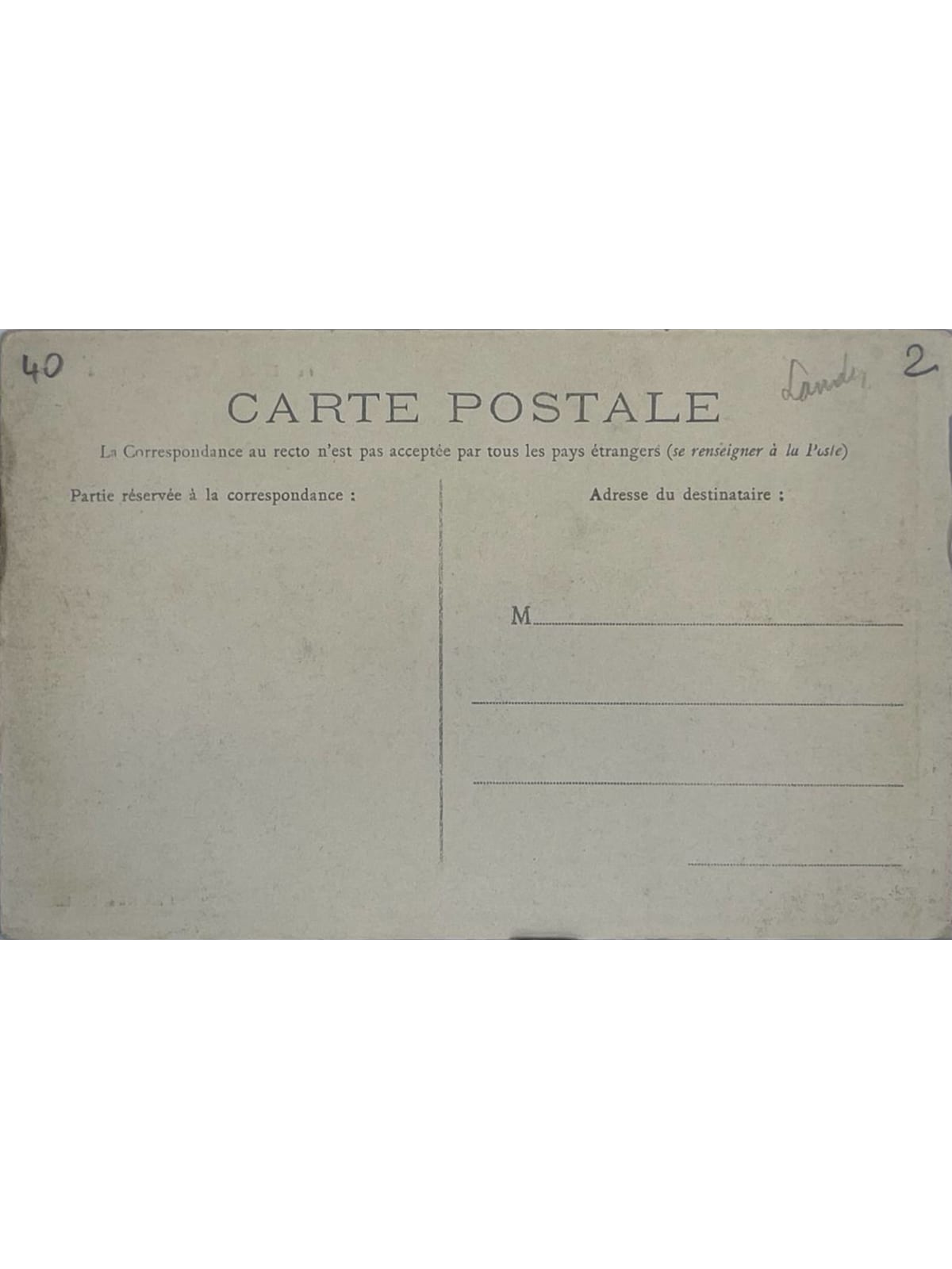 Verso de la carte postale