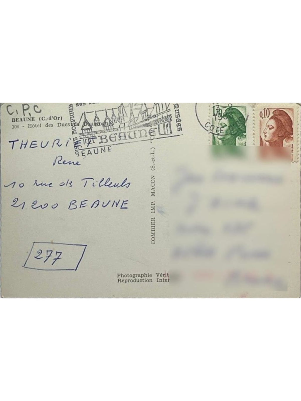 Verso de la carte postale