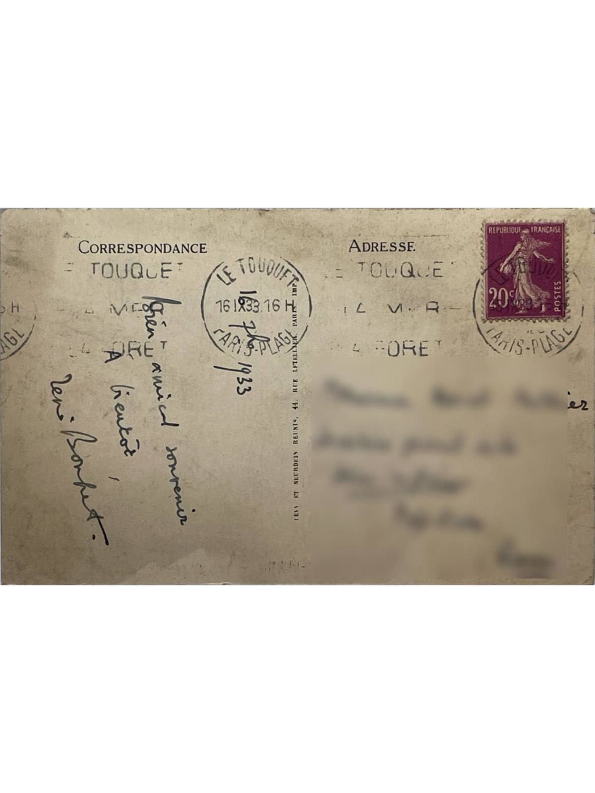 Verso de la carte postale
