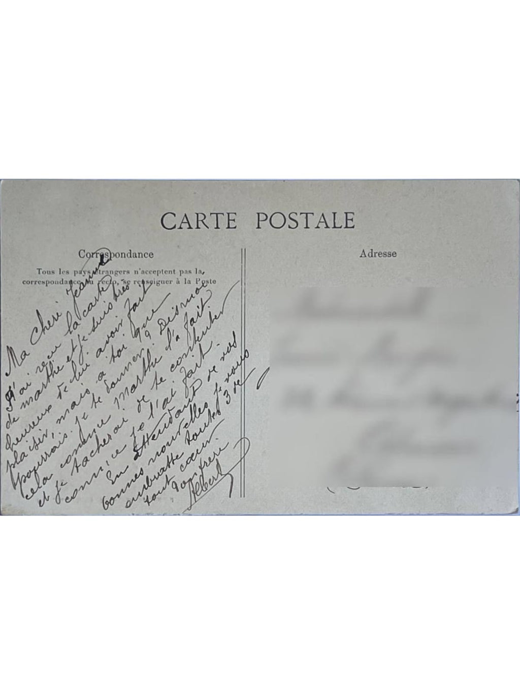 Verso de la carte postale