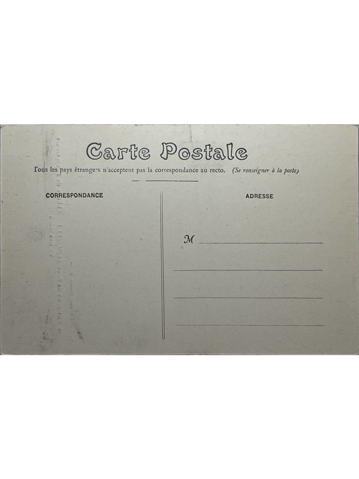 Verso de la carte postale