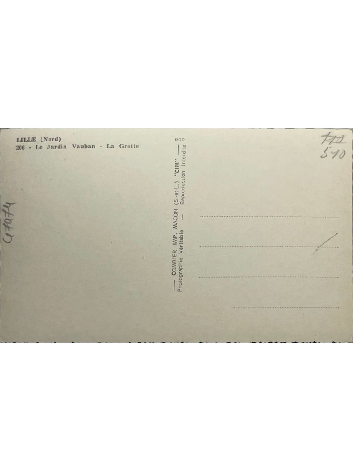 Verso de la carte postale