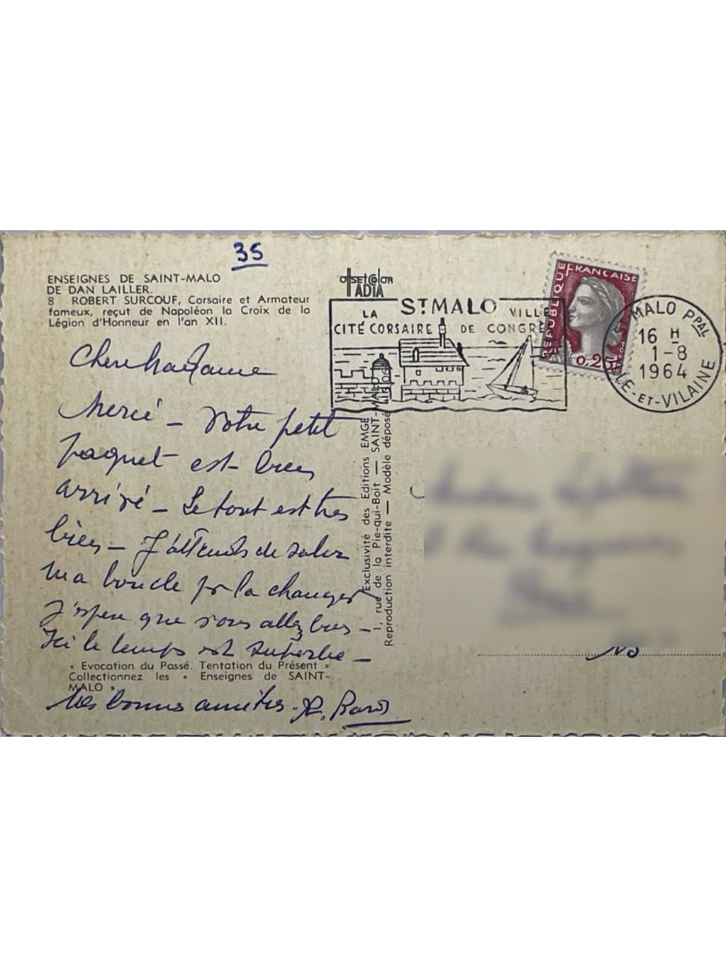 Verso de la carte postale