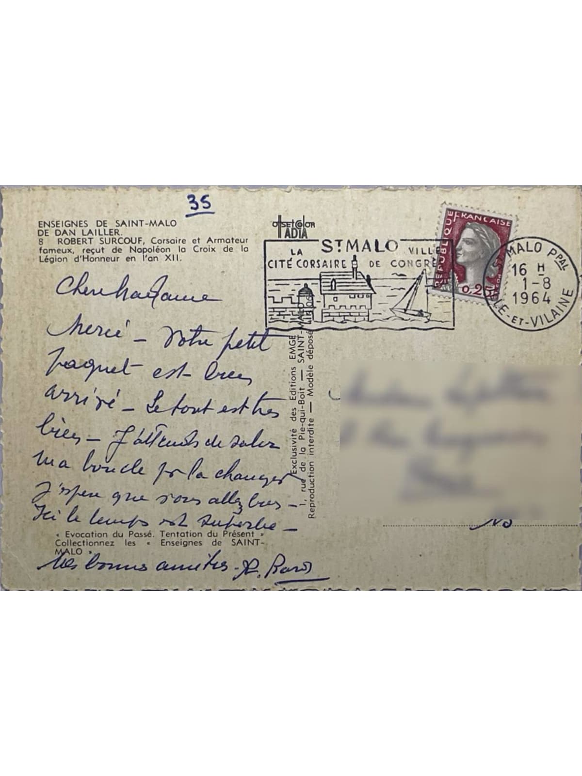 Verso de la carte postale