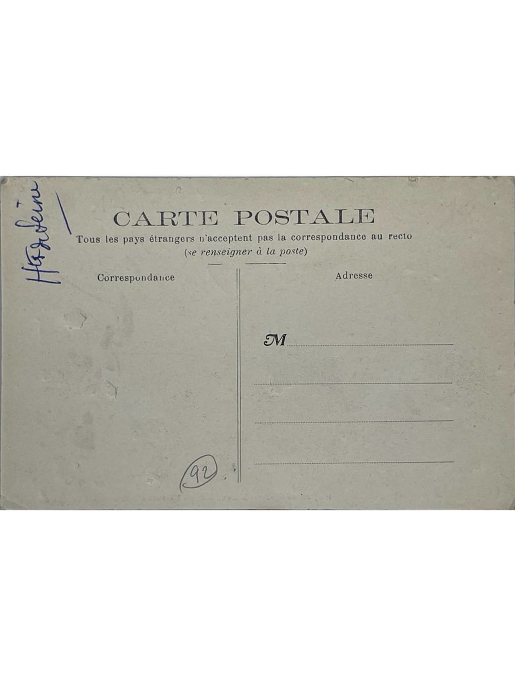 Verso de la carte postale