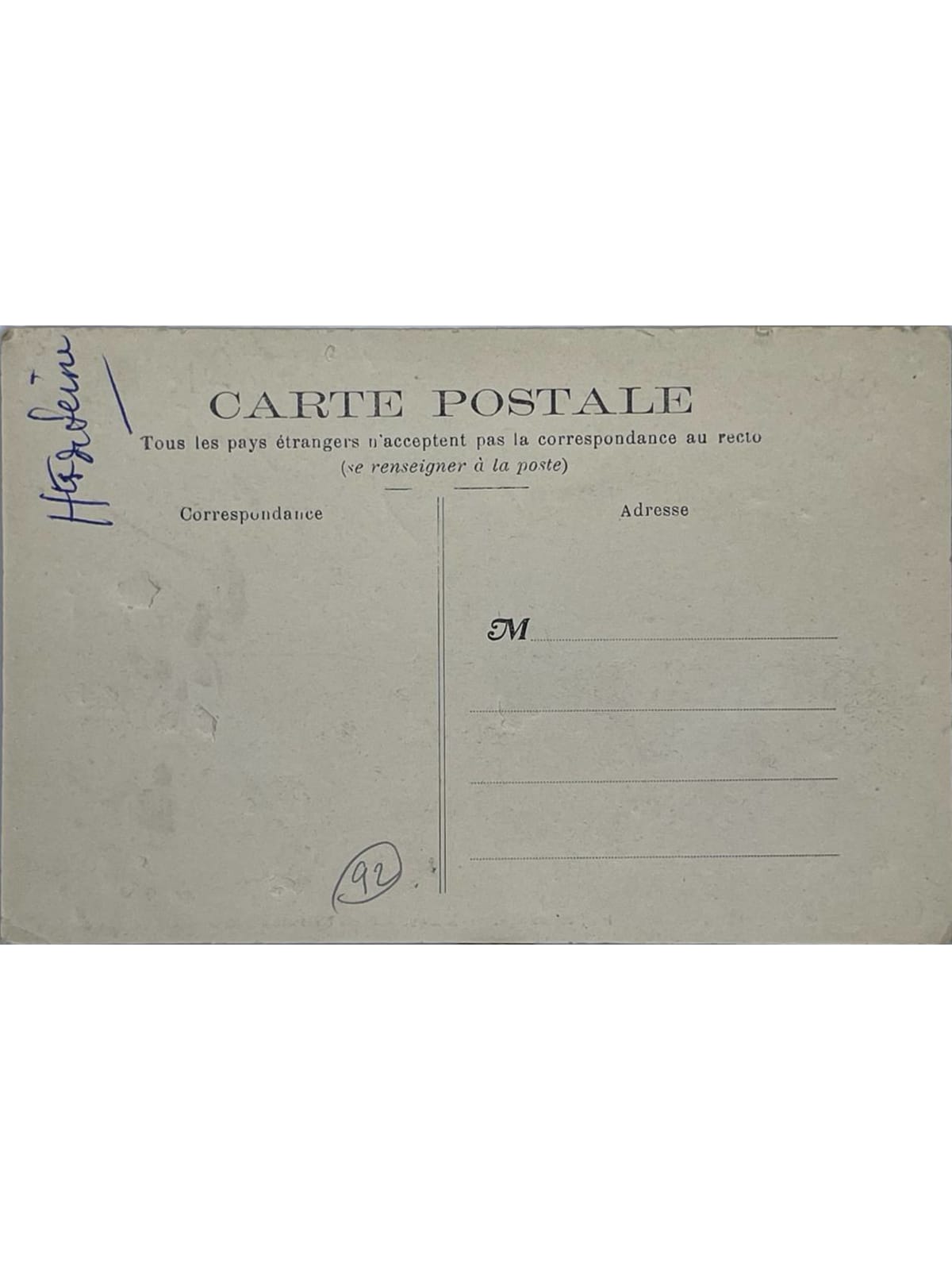 Verso de la carte postale