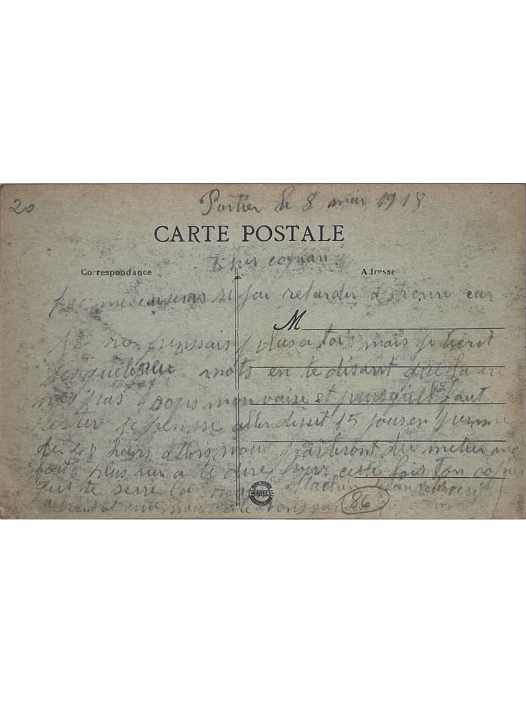 Verso de la carte postale