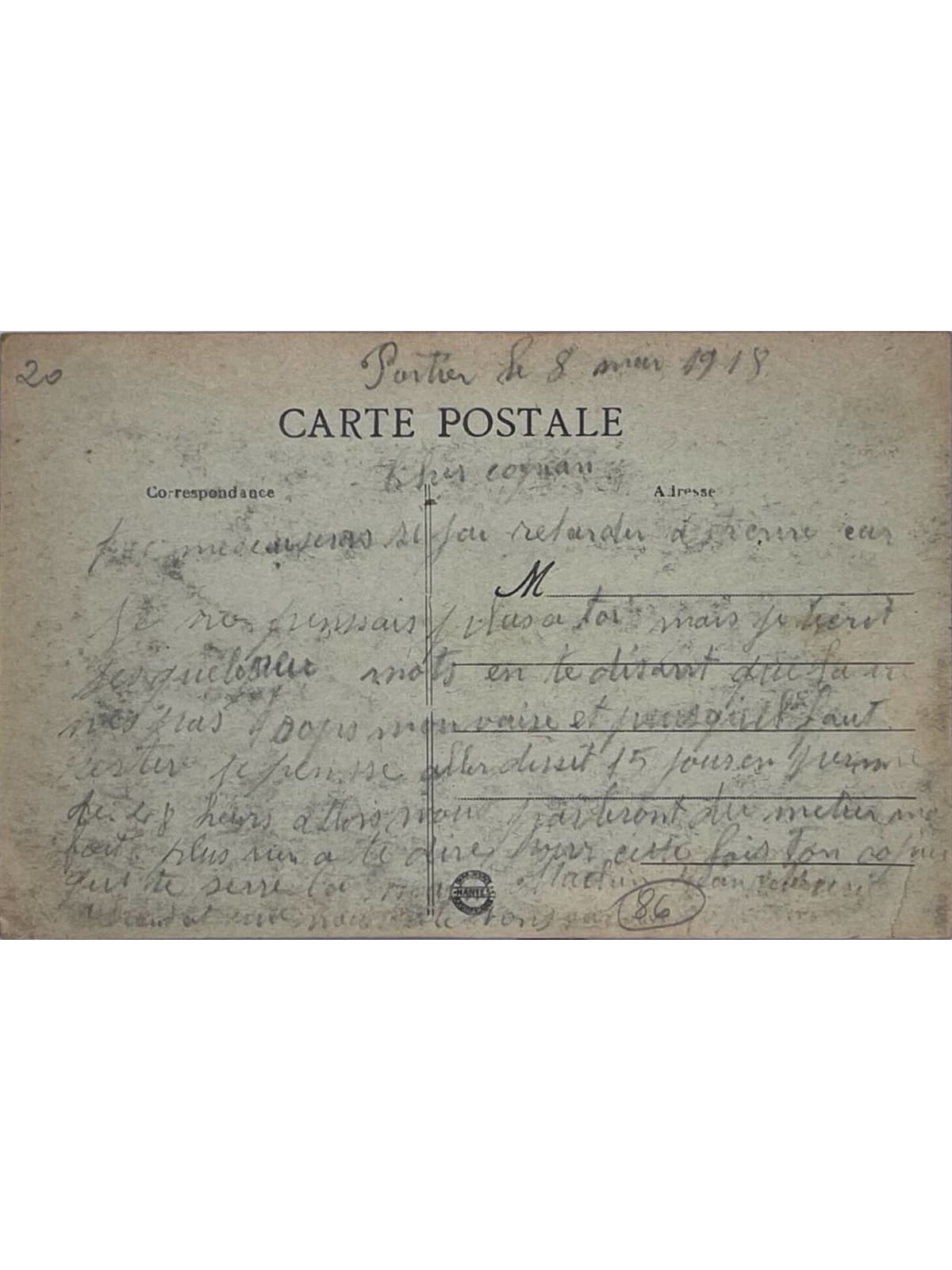 Verso de la carte postale