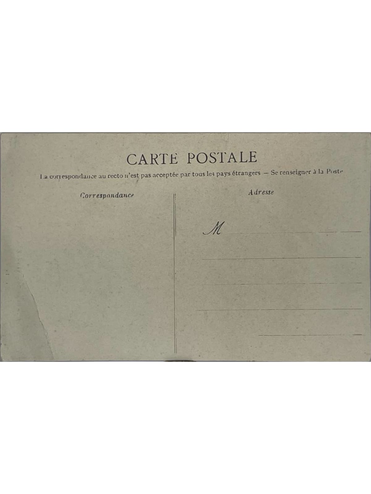 Verso de la carte postale