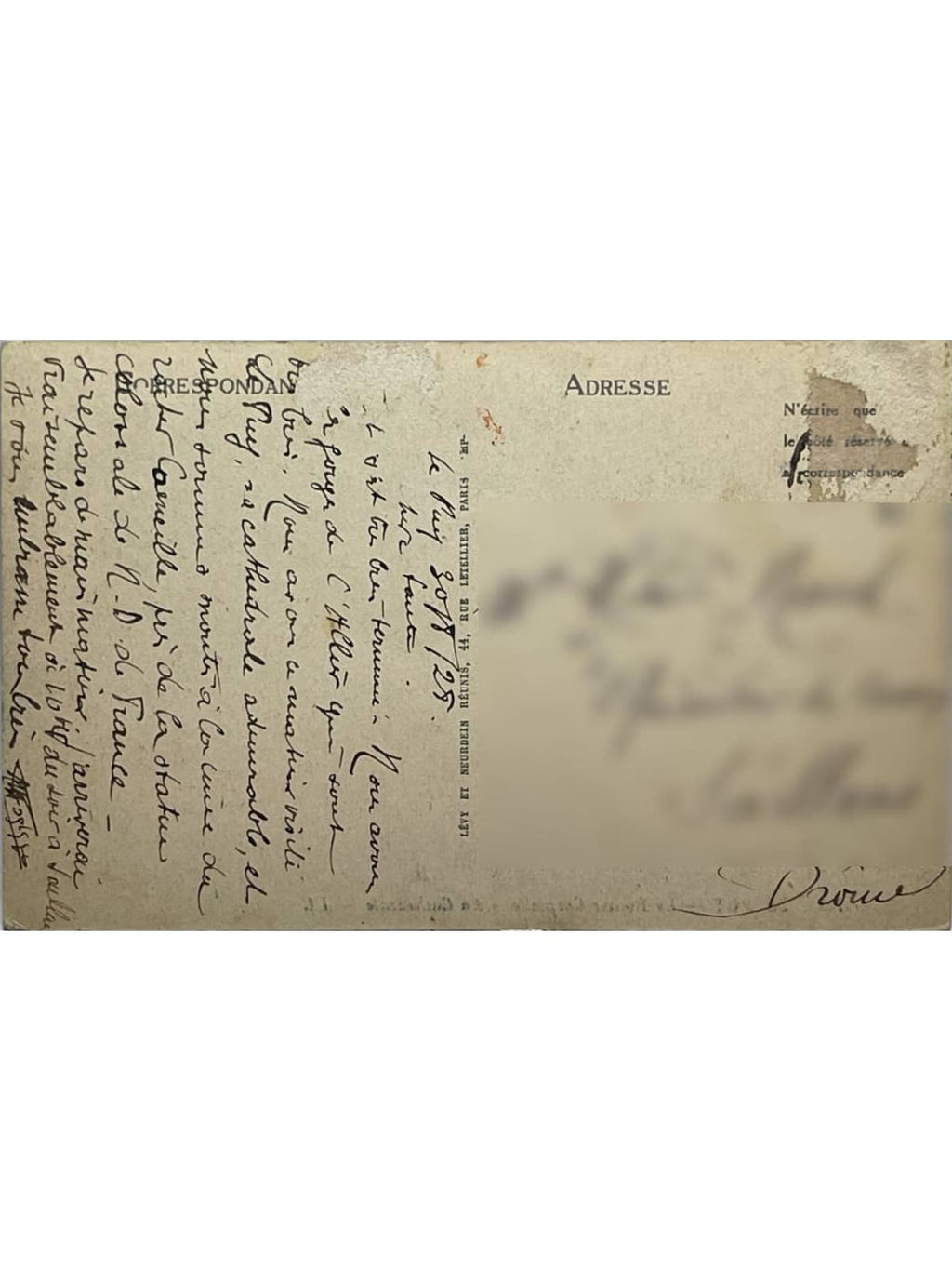 Verso de la carte postale
