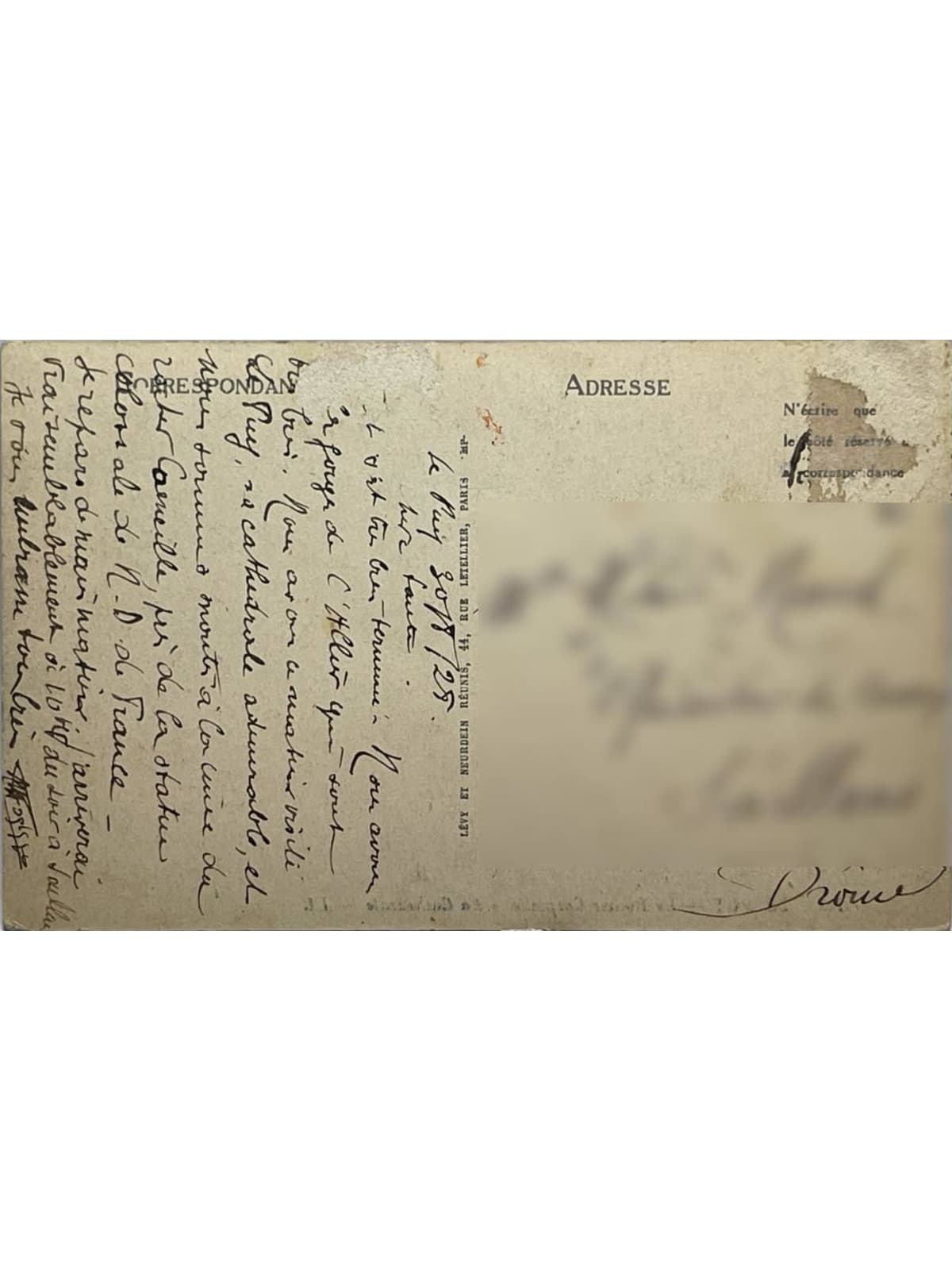 Verso de la carte postale