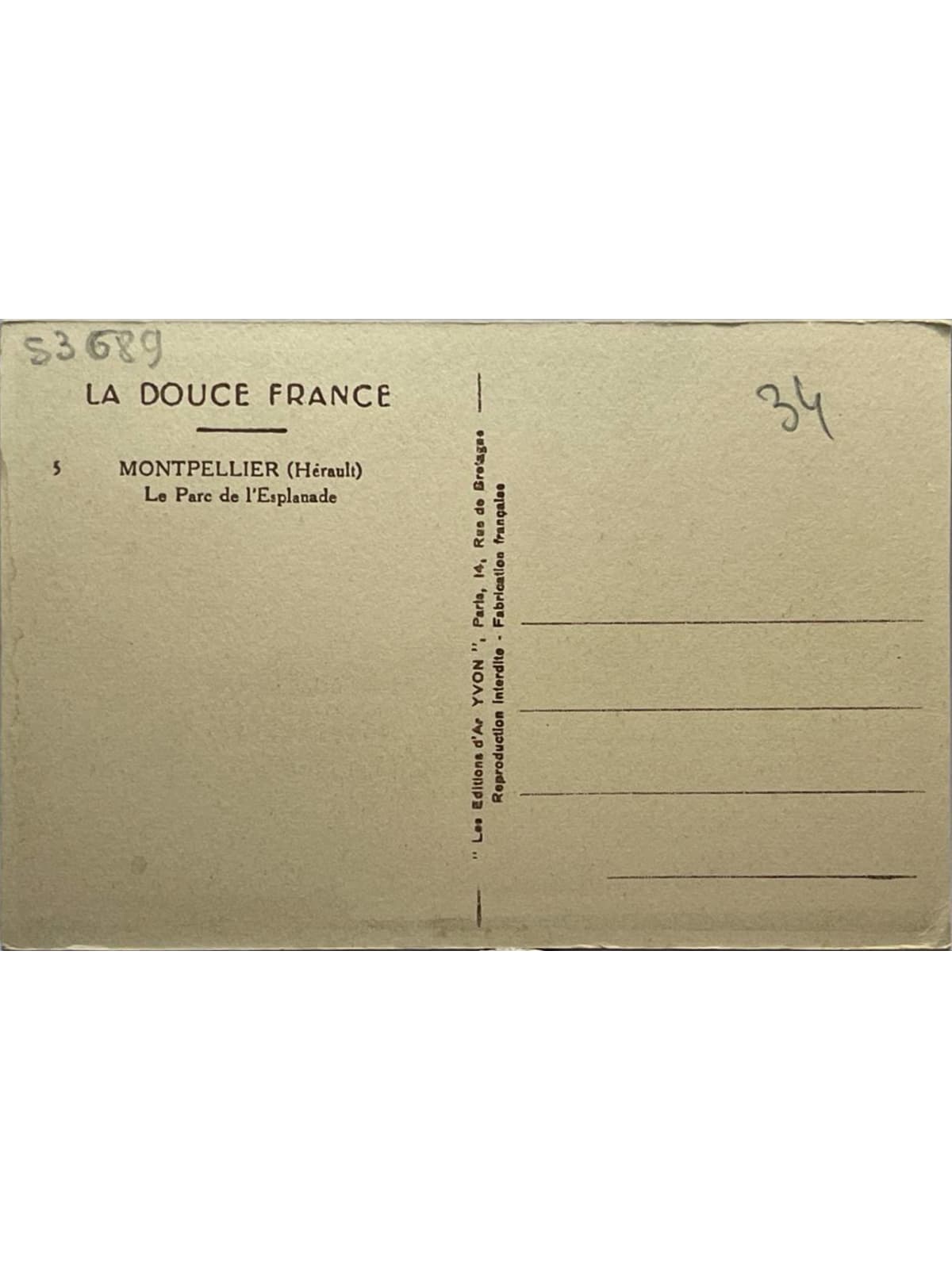 Verso de la carte postale