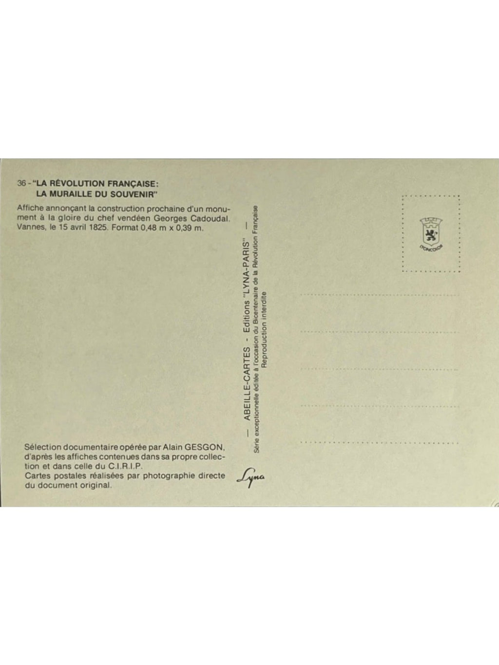 Verso de la carte postale