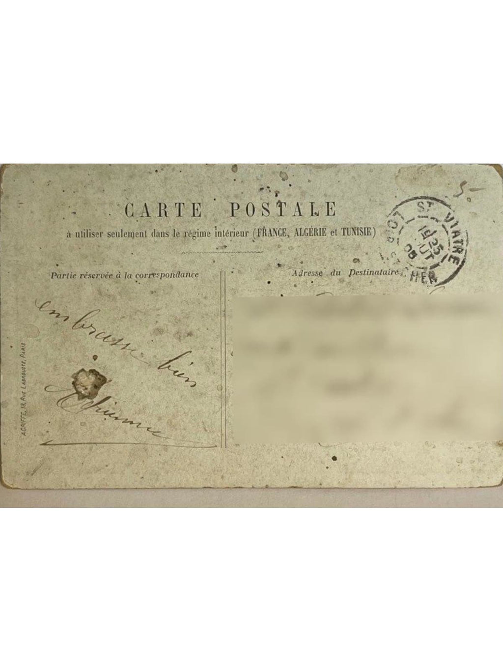 Verso de la carte postale