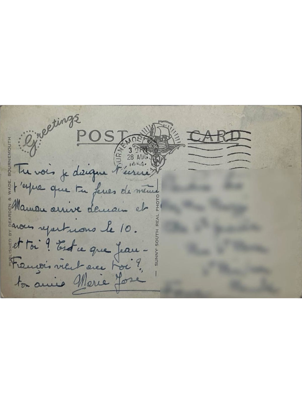 Verso de la carte postale