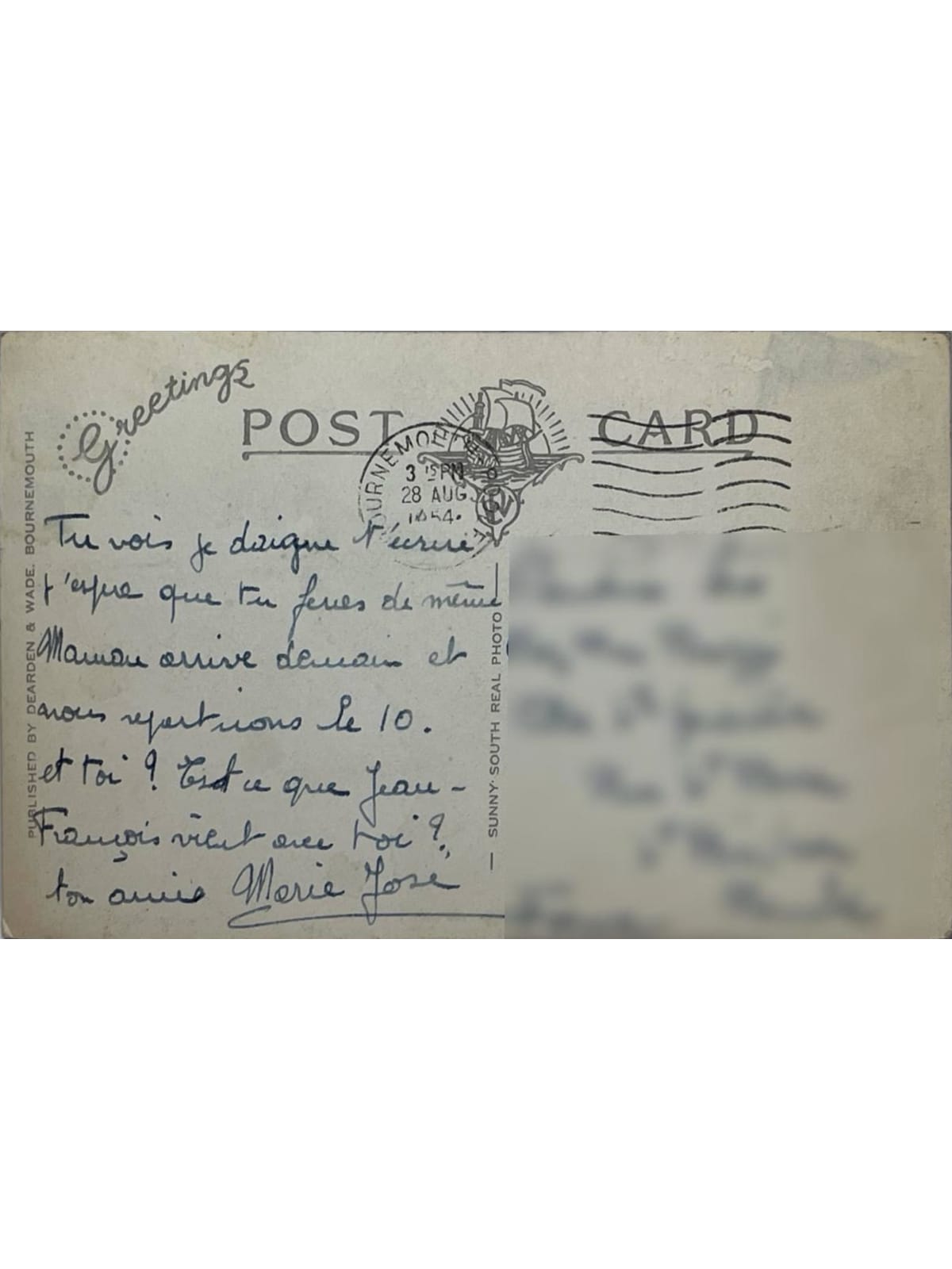 Verso de la carte postale