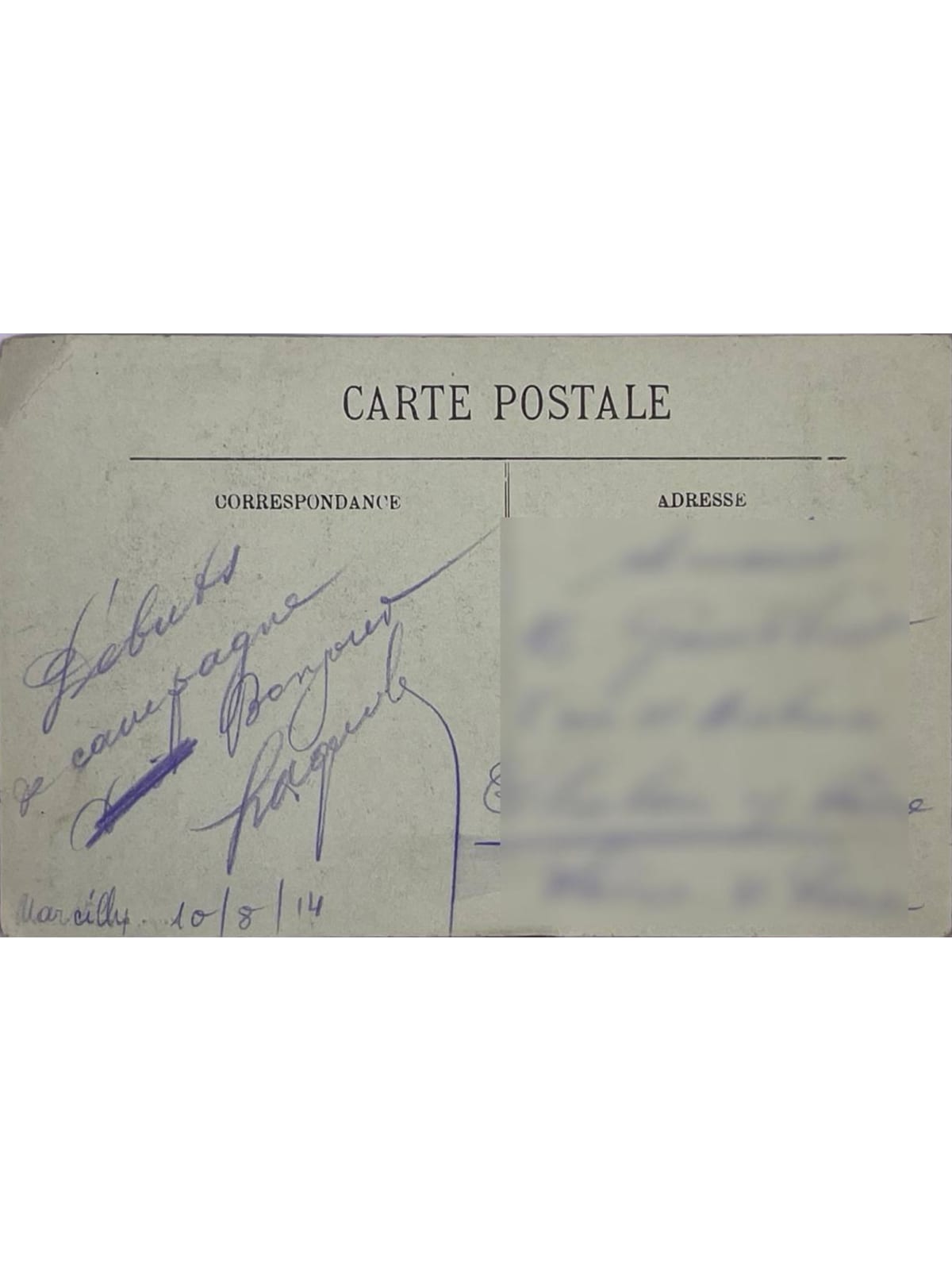 Verso de la carte postale
