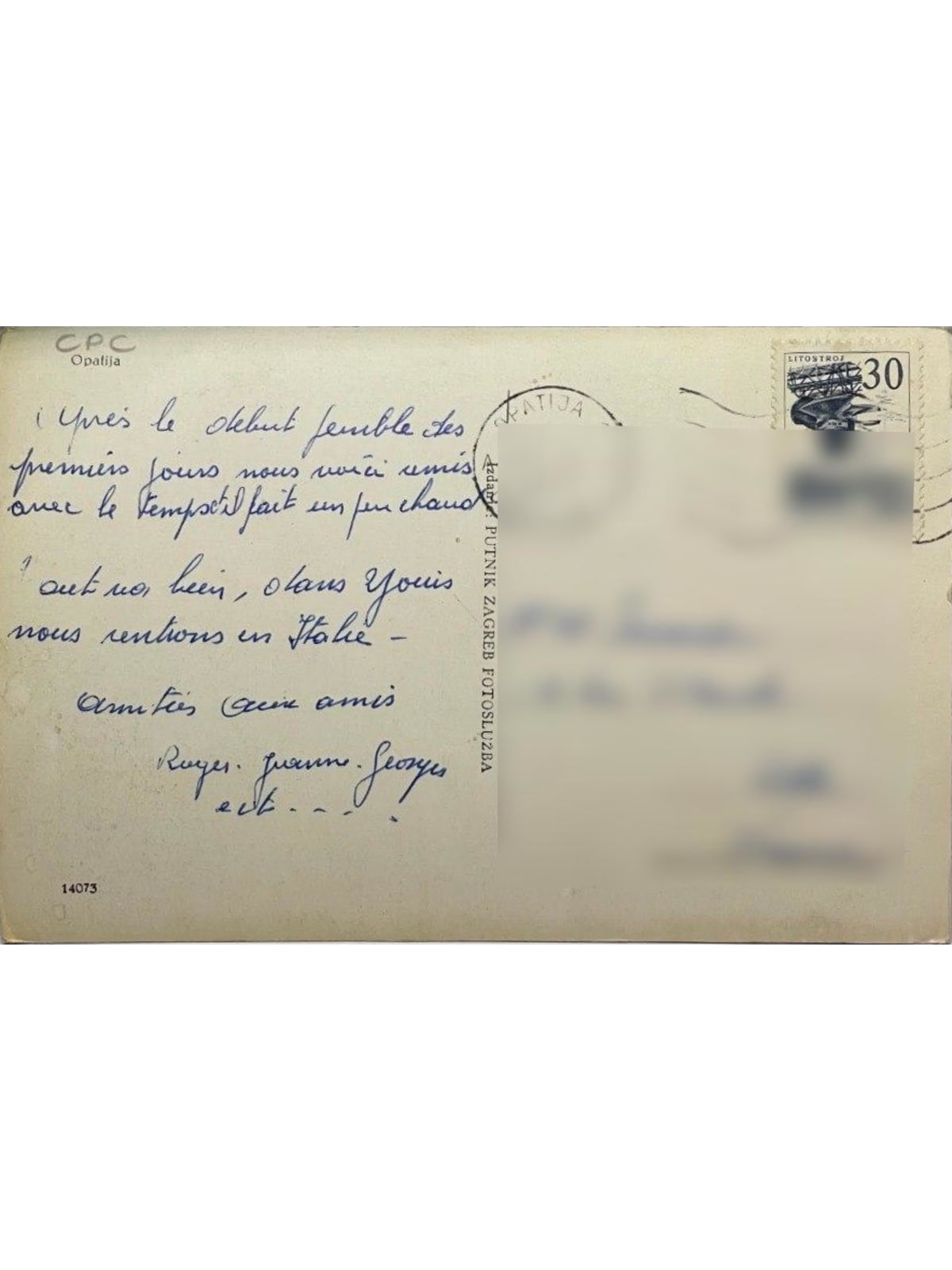 Verso de la carte postale