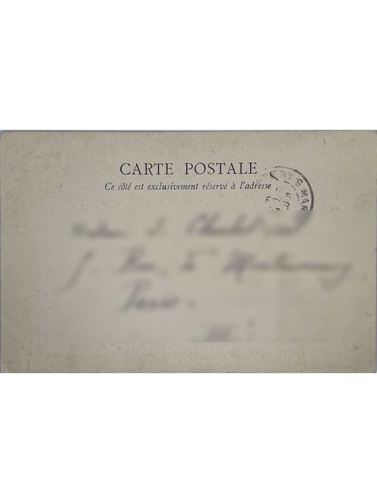 Verso de la carte postale