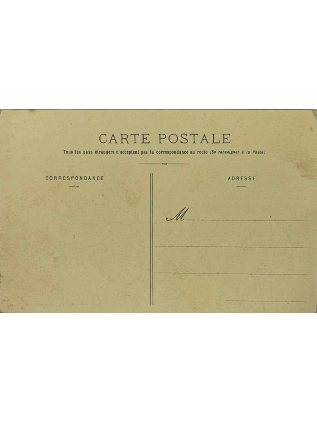 Verso de la carte postale