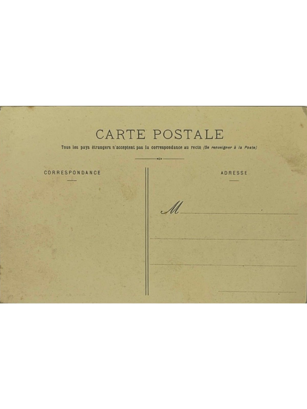 Verso de la carte postale