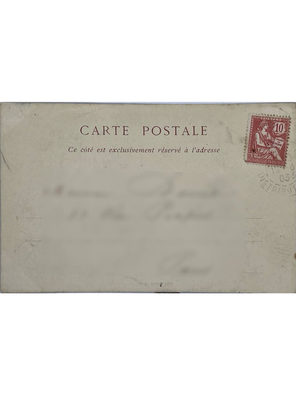 Verso de la carte postale
