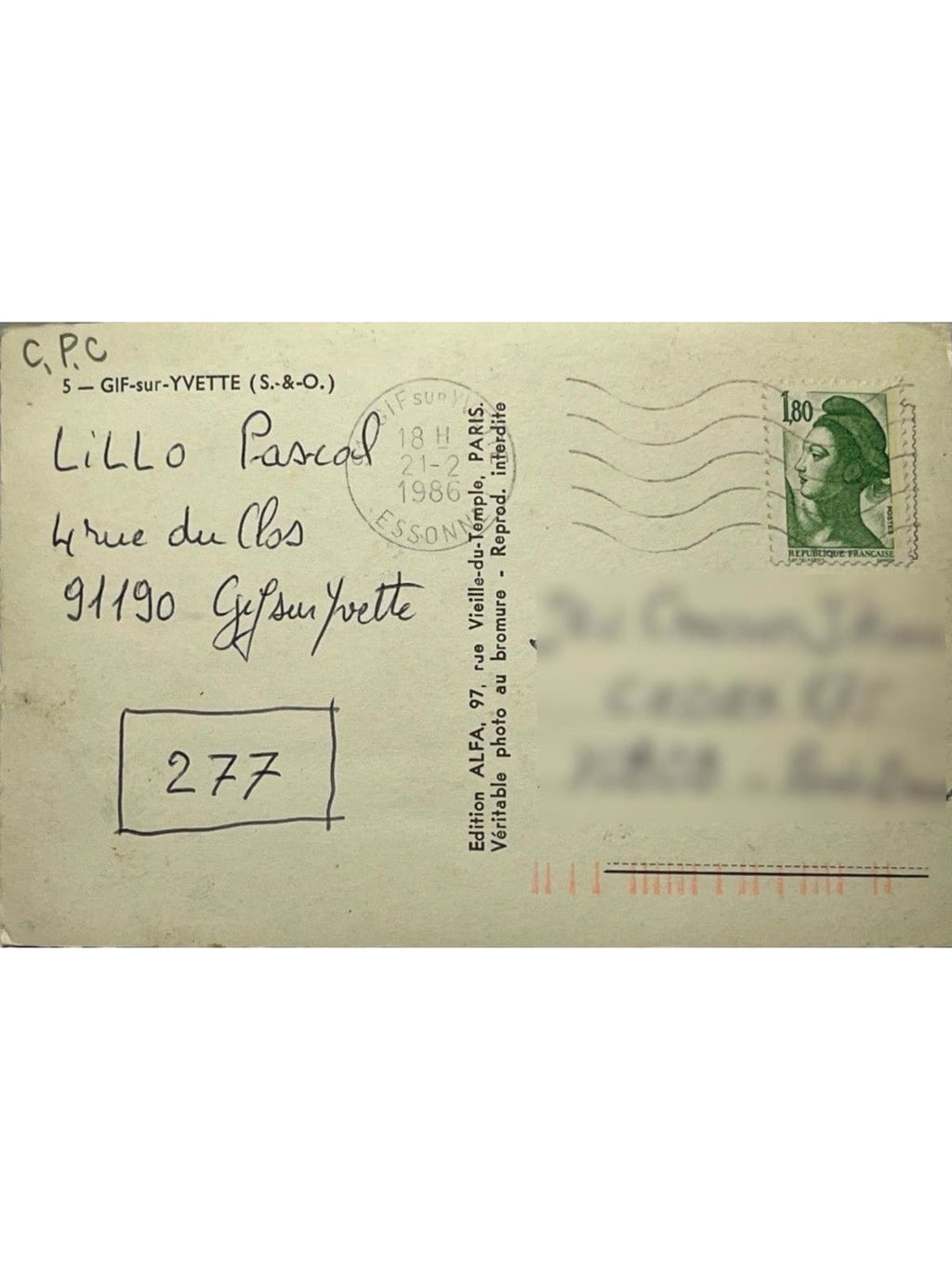 Verso de la carte postale