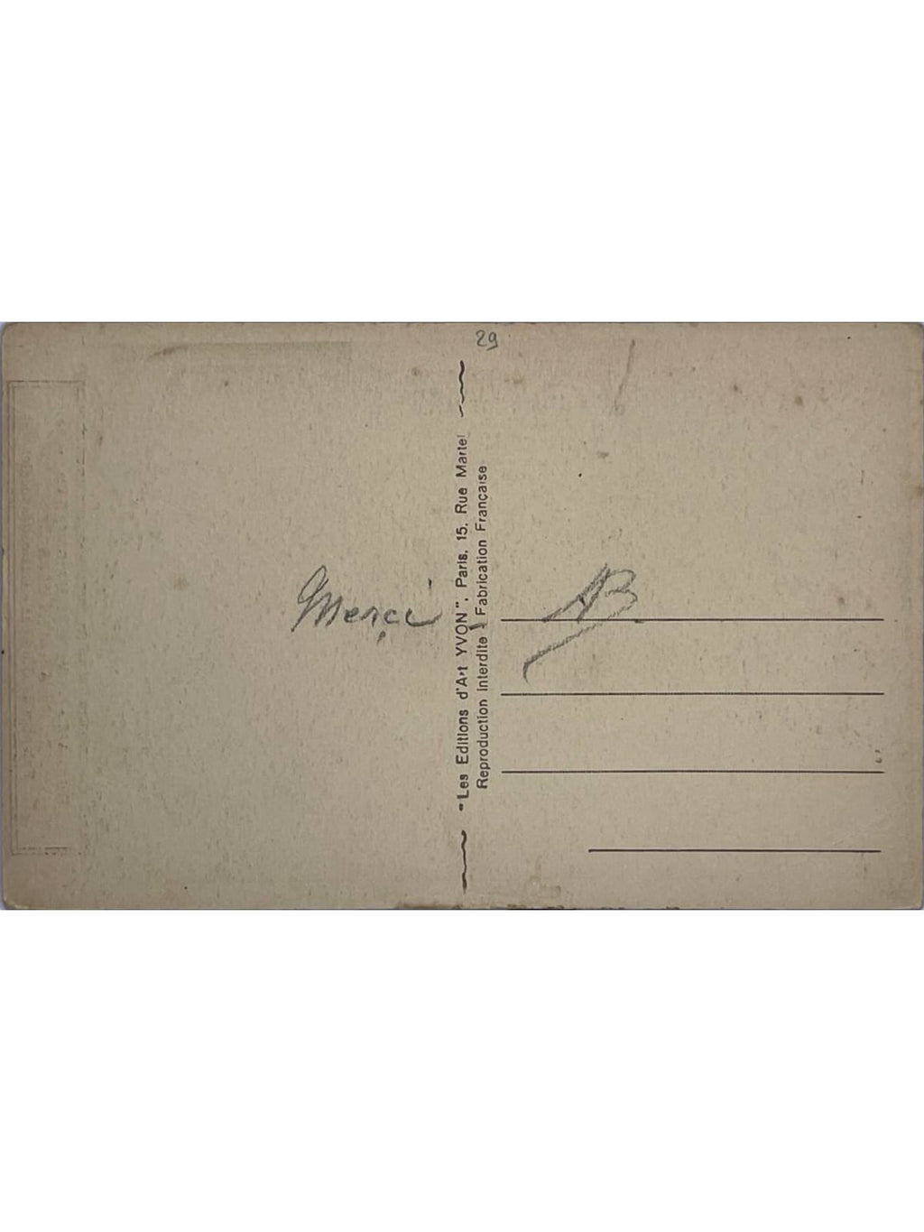 Verso de la carte postale