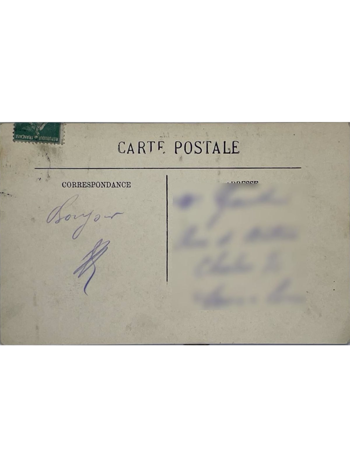 Verso de la carte postale