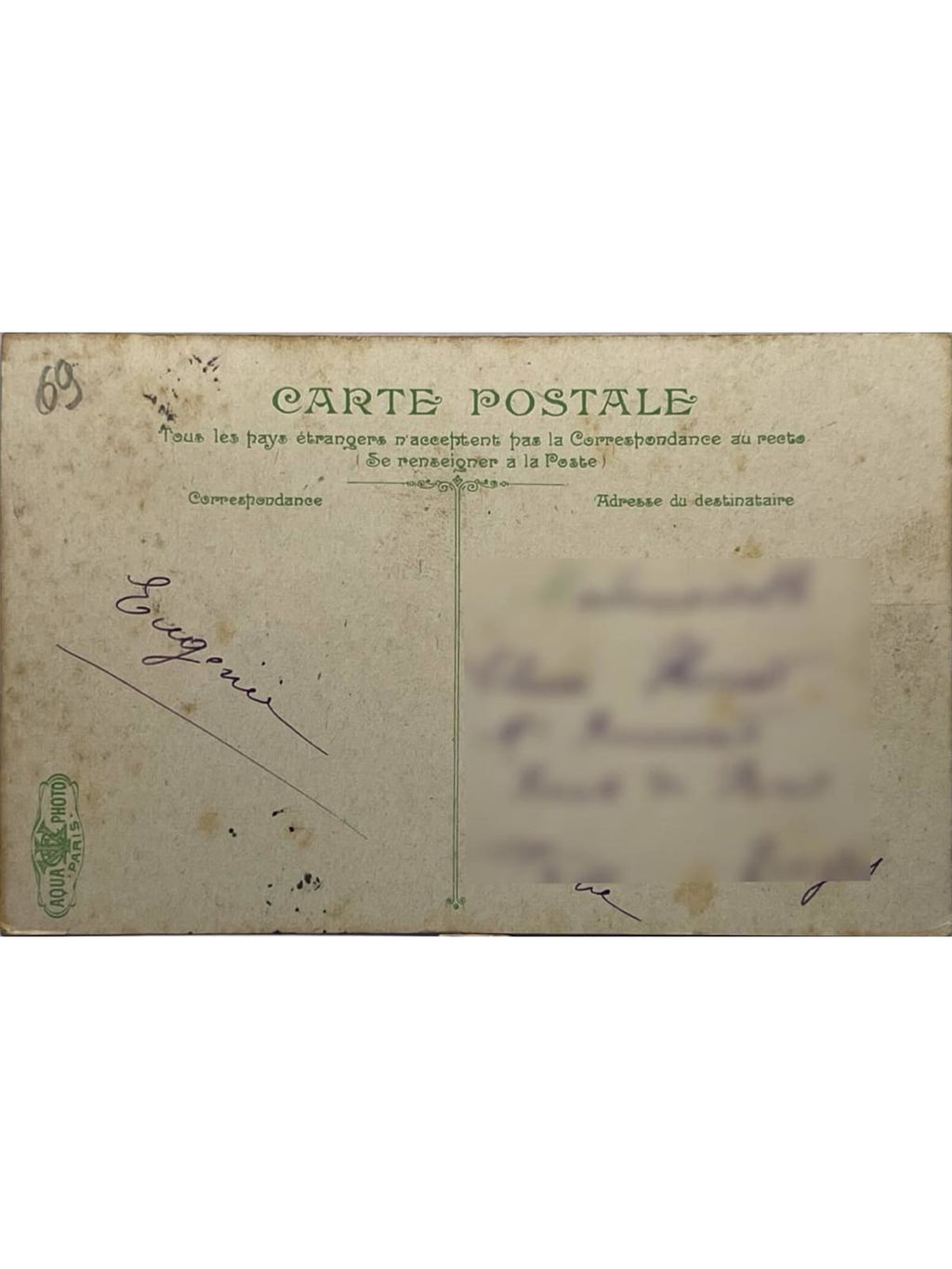 Verso de la carte postale