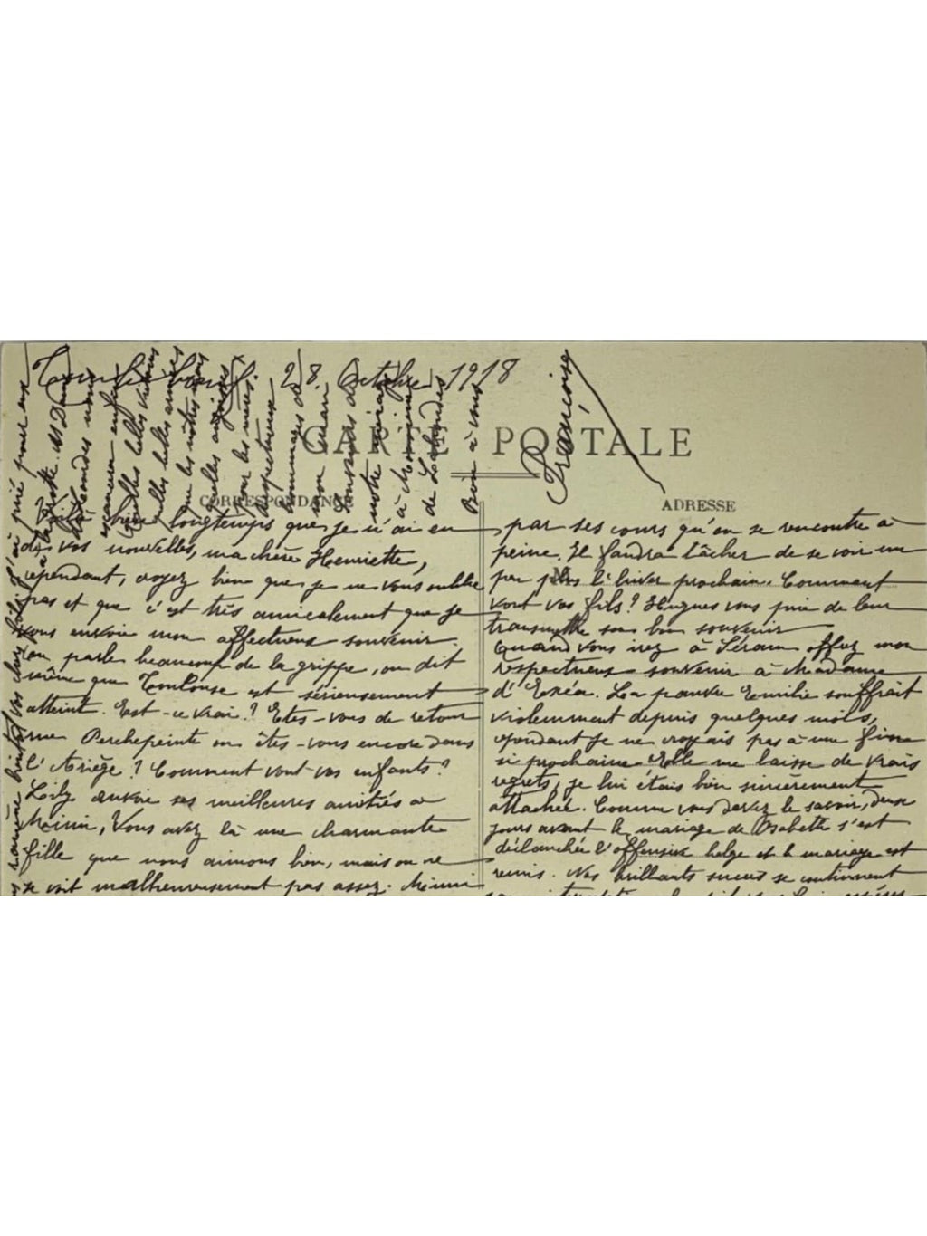 Verso de la carte postale
