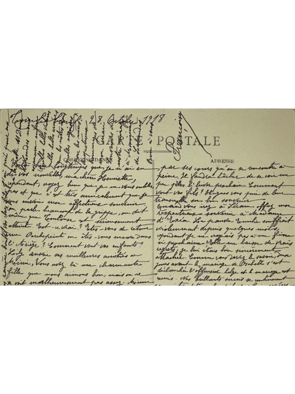 Verso de la carte postale
