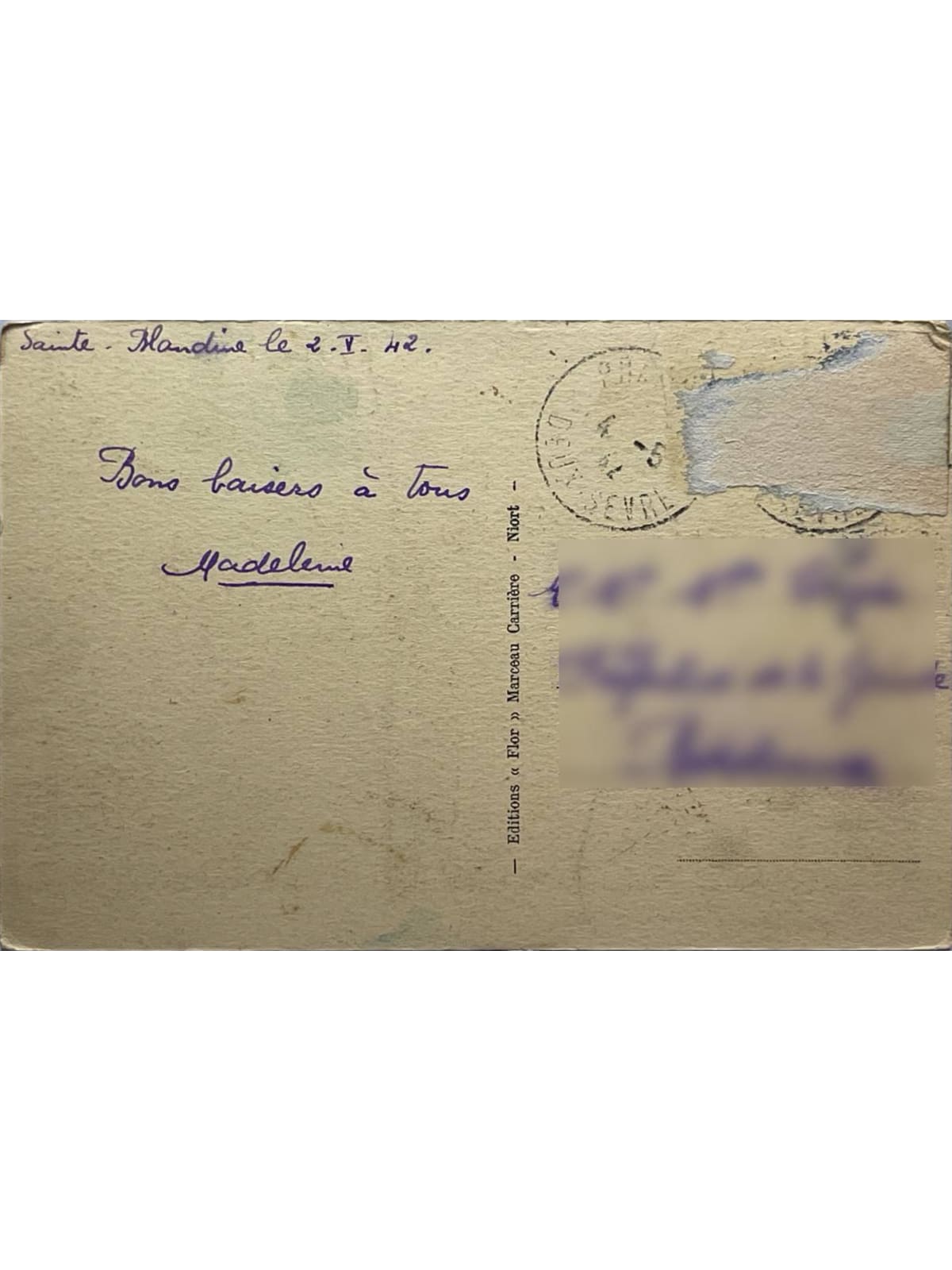 Verso de la carte postale